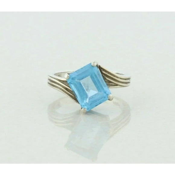 Sterling Silver Blue Topaz Ring Size 6 3/4 - Picture 1 of 7